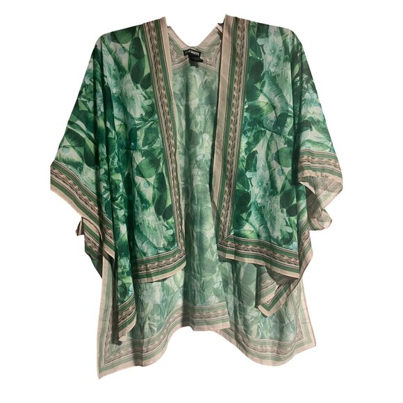 Steve Madden Sheer Tropical Print Kimono CoverUp O/S Green Lightweight Polyester - Picture 1 of 9